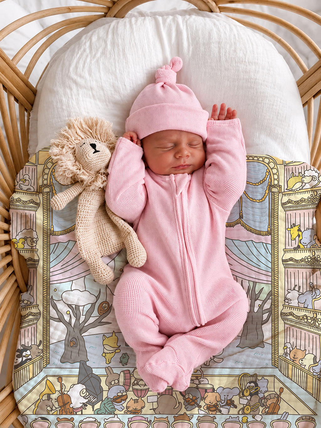 The Opera House cotton baby blanket in use